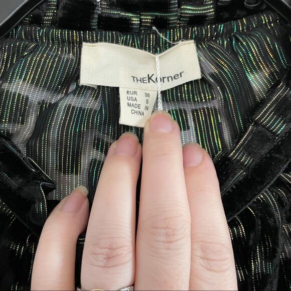 The Korner Metallic Abstract High Neck Semi-Sheer Blouse - Picture 4 of 7